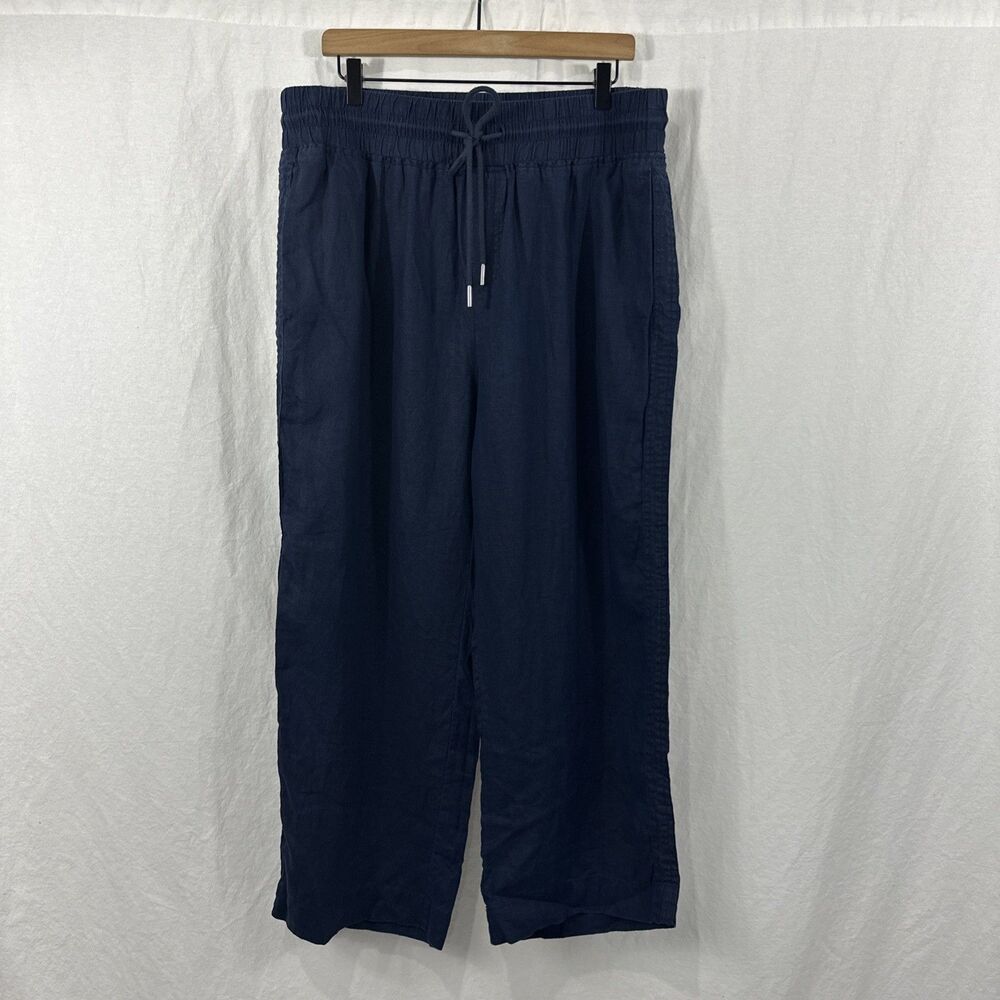 Quince 100% Linen Wide Leg Deep Navy Pants Womens Sz XL Coastal Beach Resort